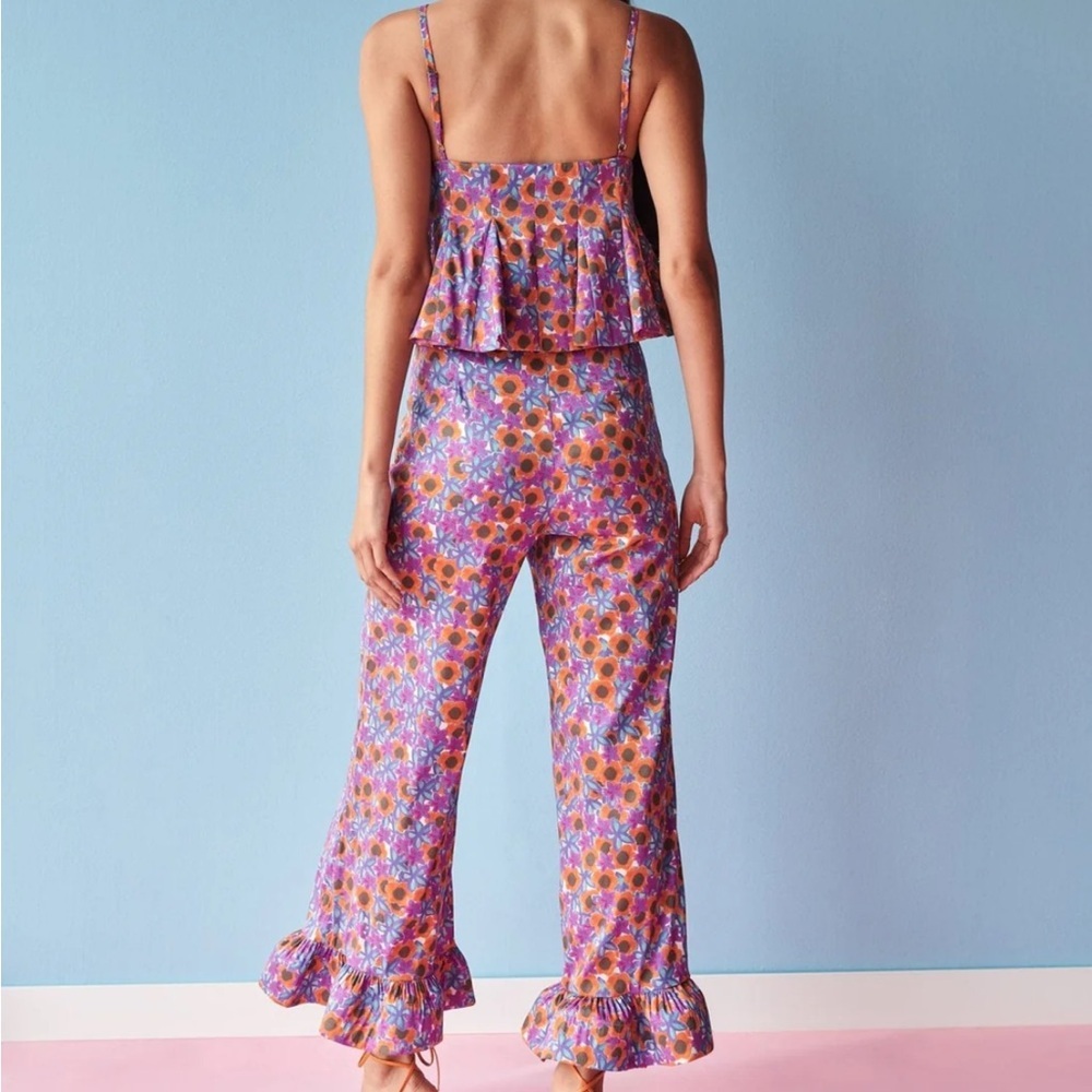 NWOT CeliaB Trilha Floral Purple Orange Flare Pants with Ruffle Hem Size XS - Picture 5 of 12